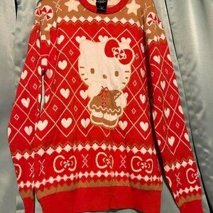 Hello Kitty Festive Red and Tan Sweater